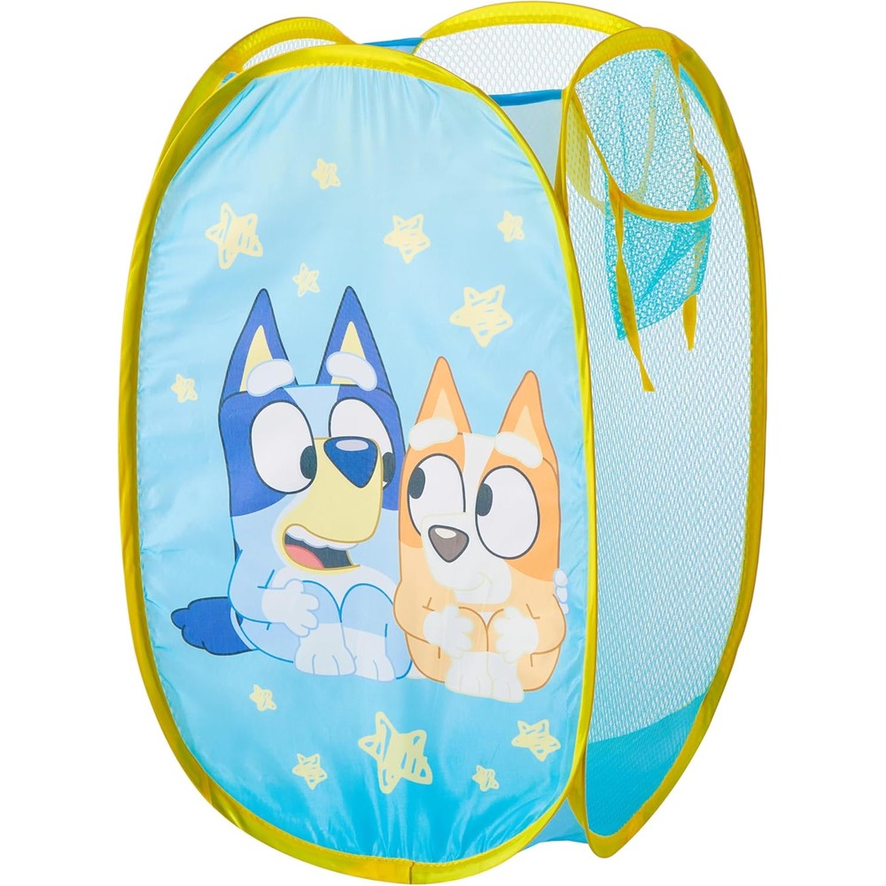 Idea Nuova Bluey pop-up hamper front view with Bingo and Bluey design