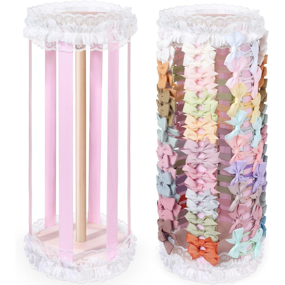 Povetire pink hair bow holder front view for nursery decor