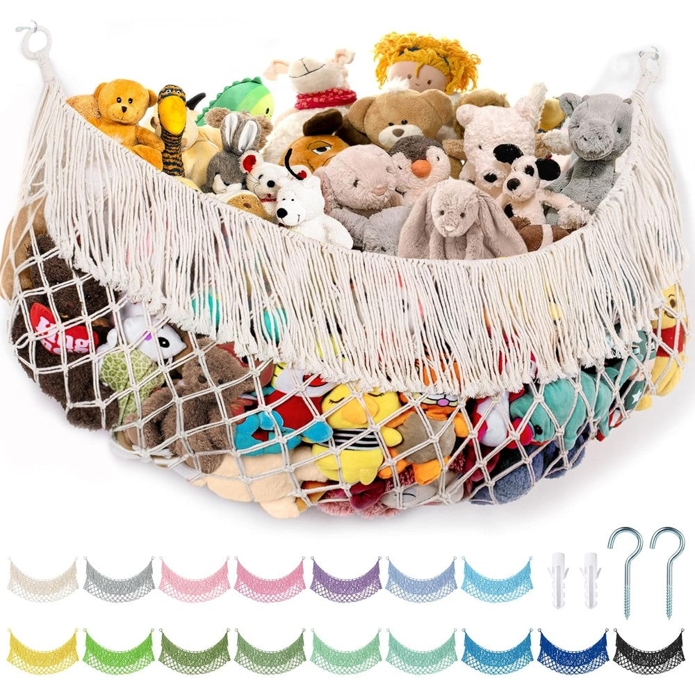 PrimZooty Extra Large 56 inch handwoven macrame stuffed animal hammock front view