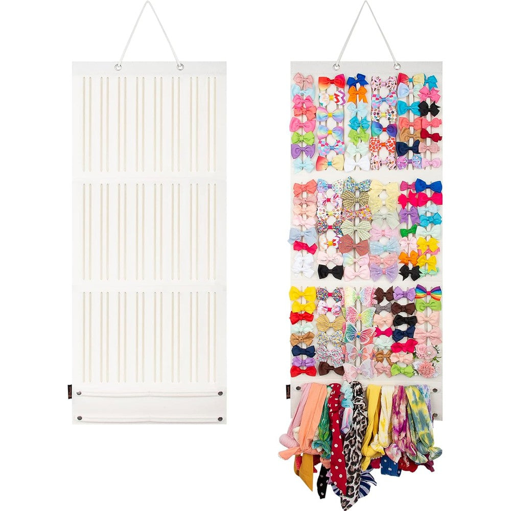 Pacmaxi baby girl hair bow organizer white front view hanging on wall