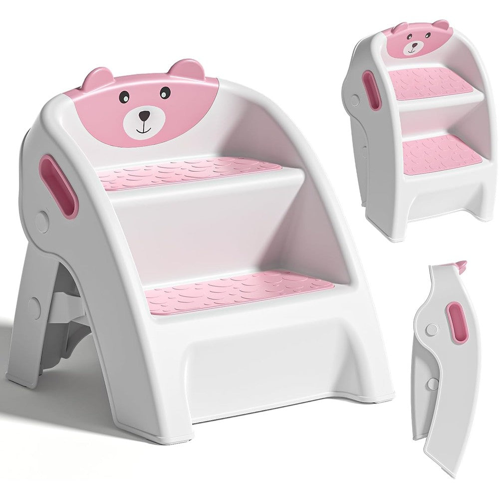 TPN toddler step stool pink front view for bathroom sink access