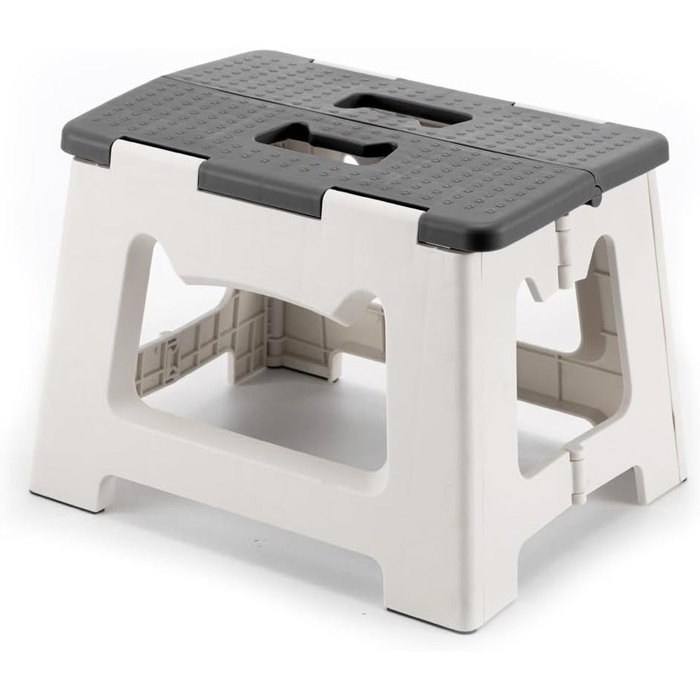 ZLMHYYM folding step stool front view showing gray non slip surface with kitty design