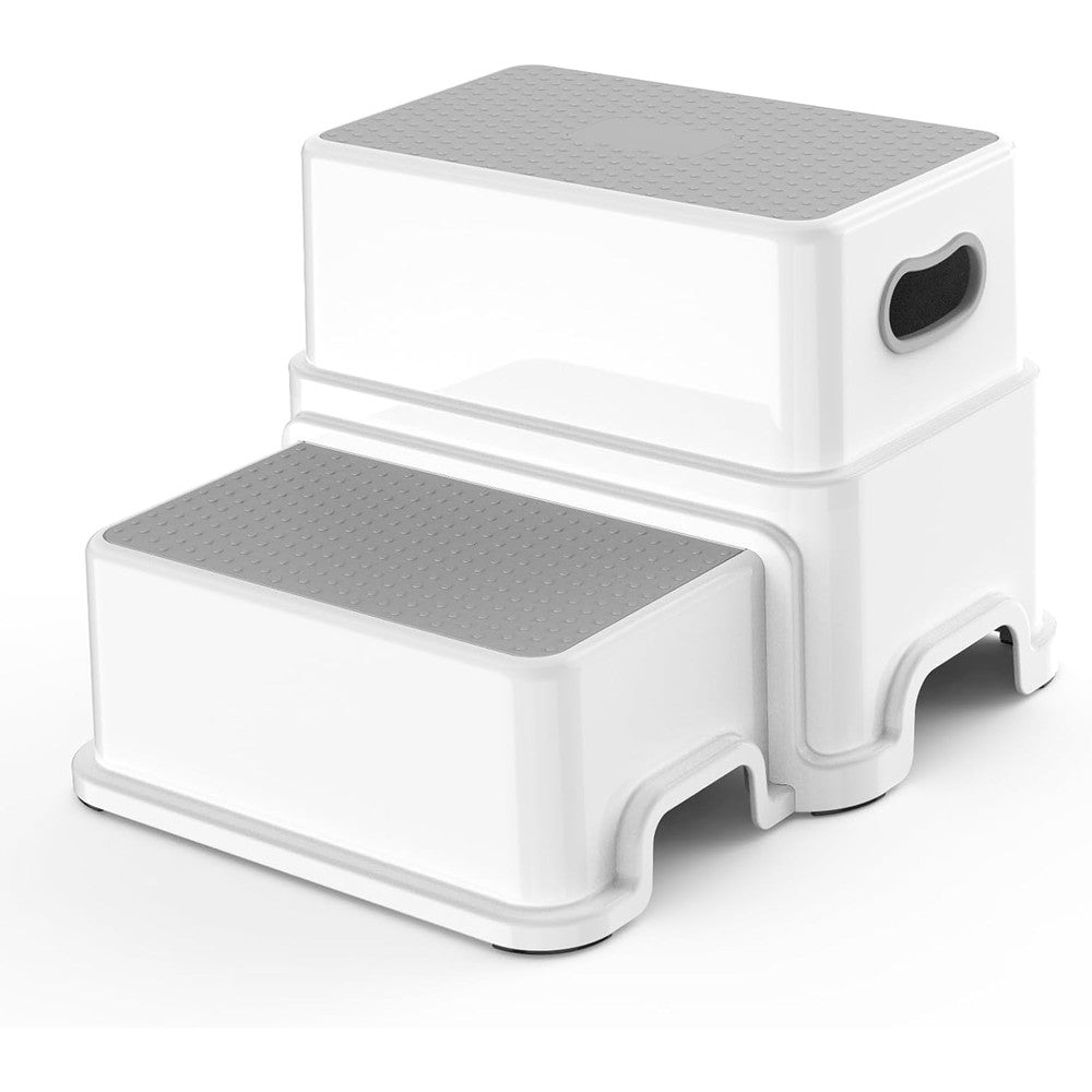 Victostar Toddler Two Step Stool front view in grey and white color