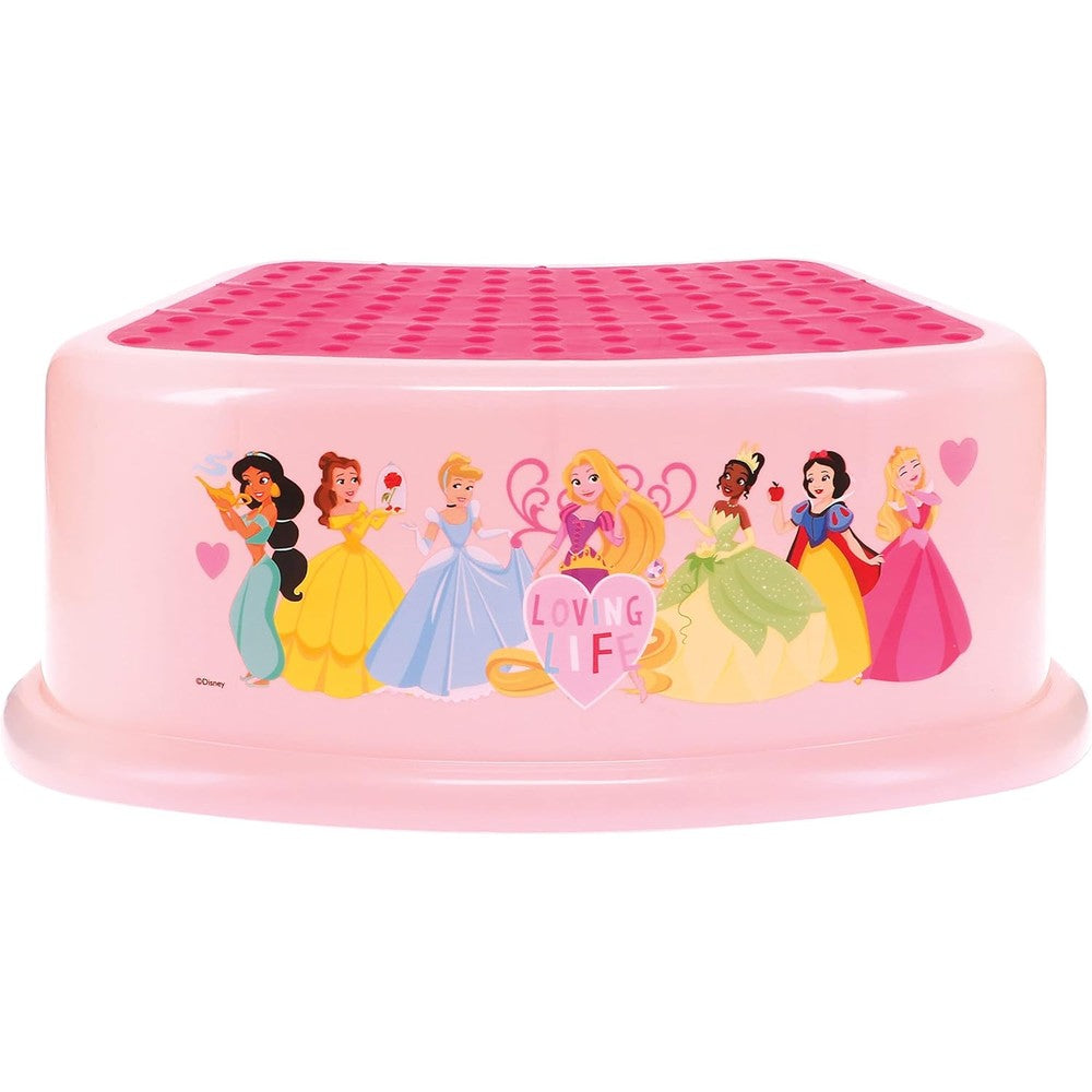 Disney Princess Loving Life kids step stool front view in pink color