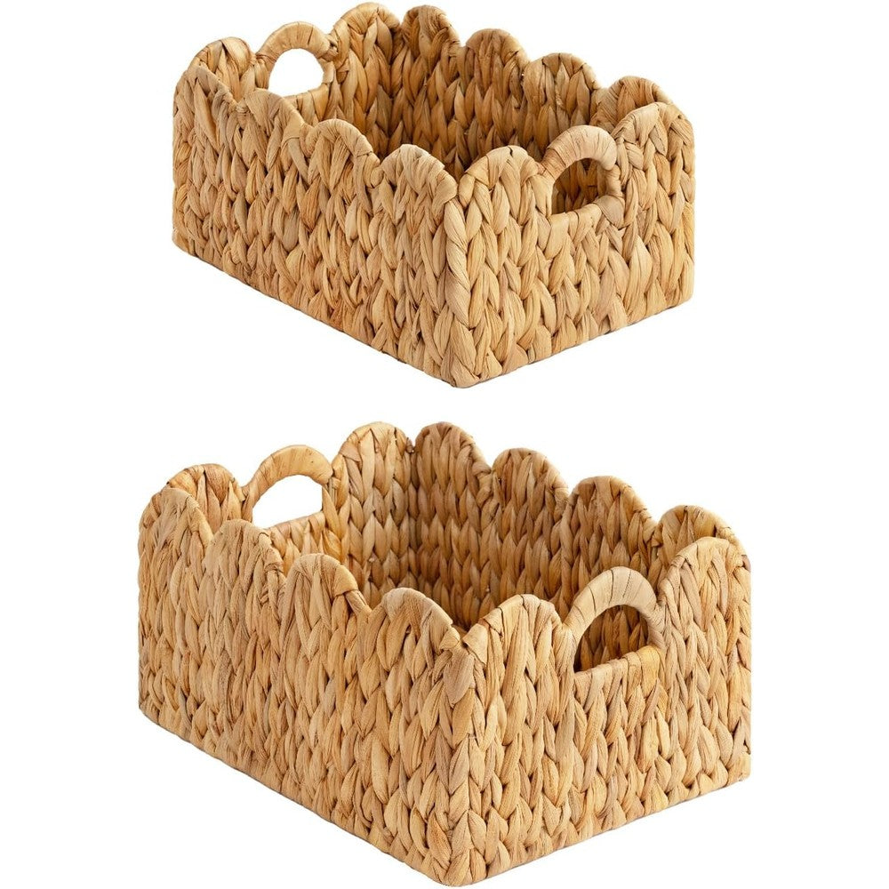 StorageWorks scalloped edge wicker basket front view displaying natural hand-woven water hyacinth texture