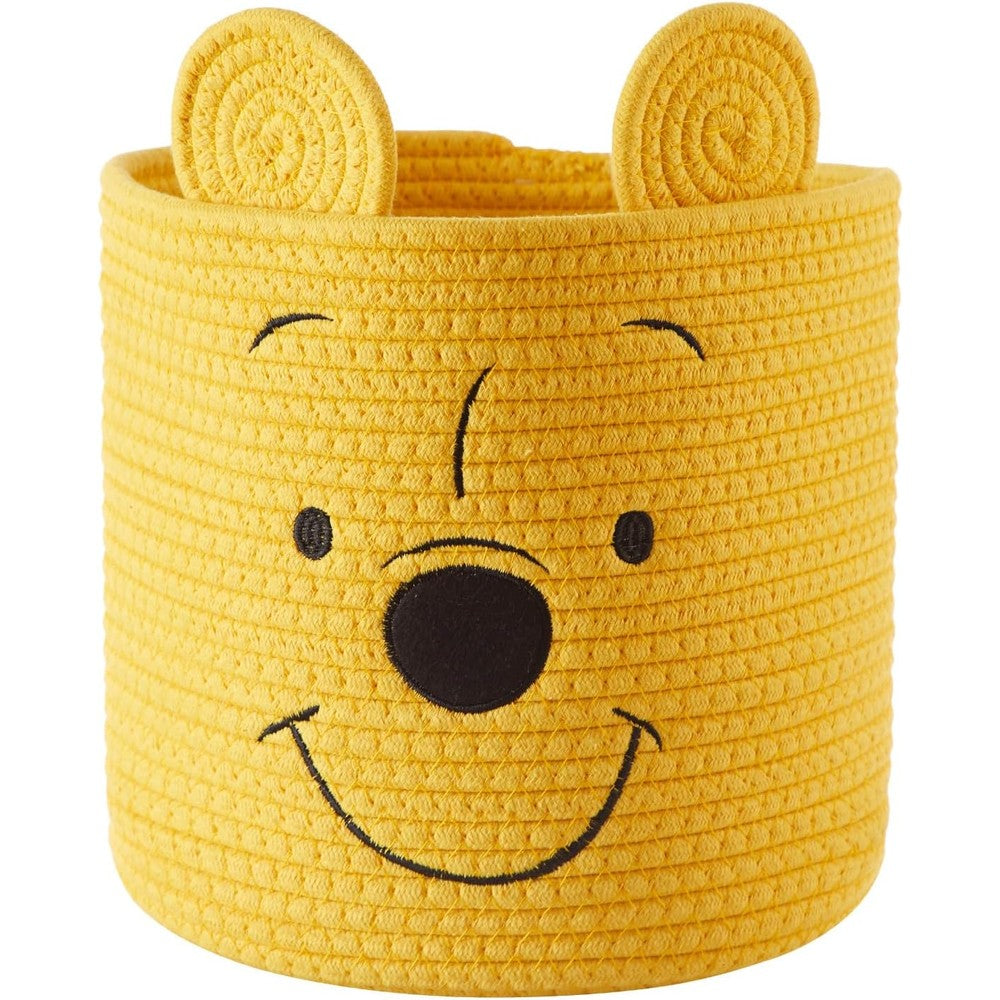 Idea Nuova Disney Winnie the Pooh woven rope storage basket front view featuring embroidered face and dimensional ears