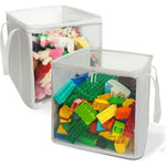 Holay Foldable PVC Storage Bins front view showing the clear transparent zippered lid with toys stored inside.