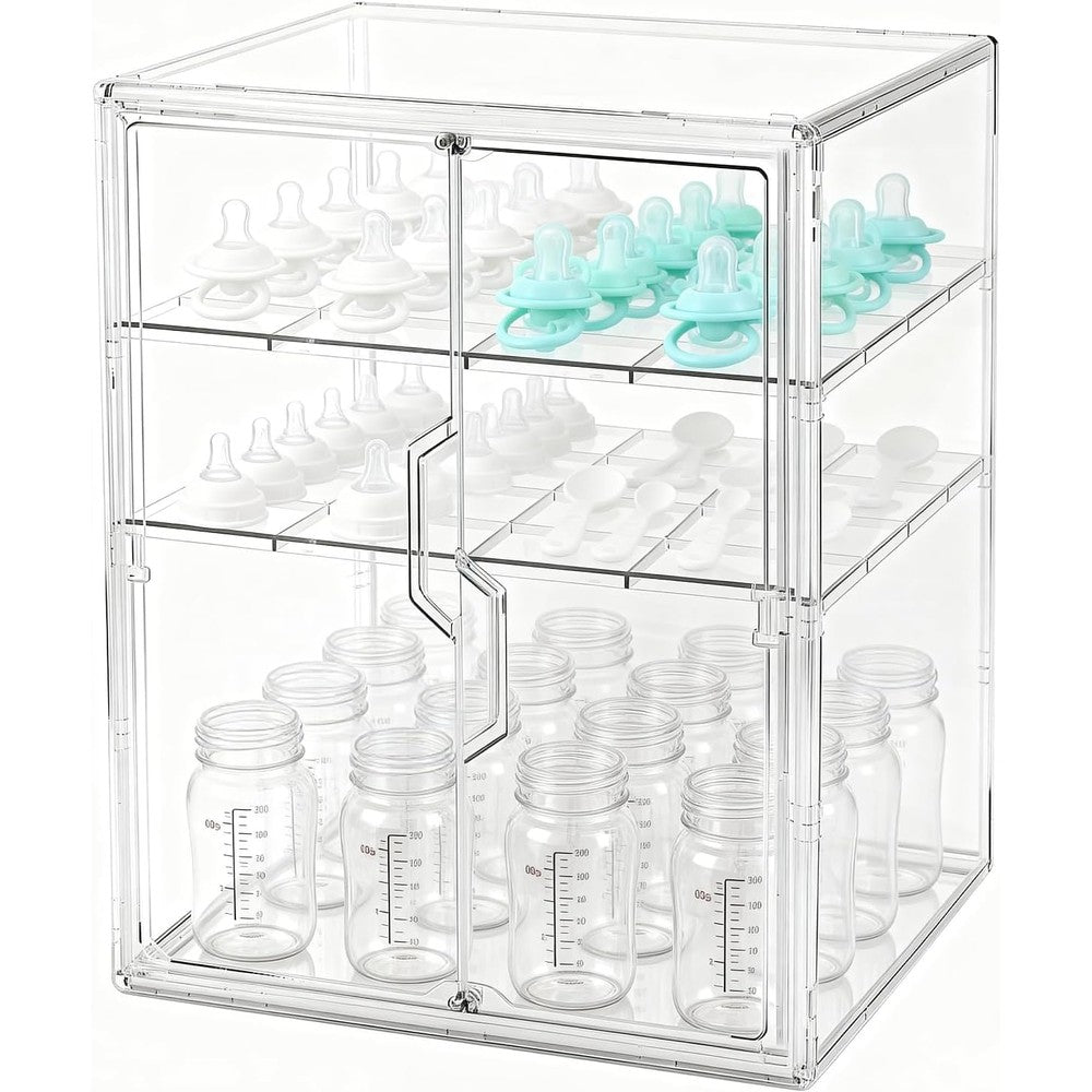 Risiculis baby bottle organizer front view countertop storage station with closed magnetic doors