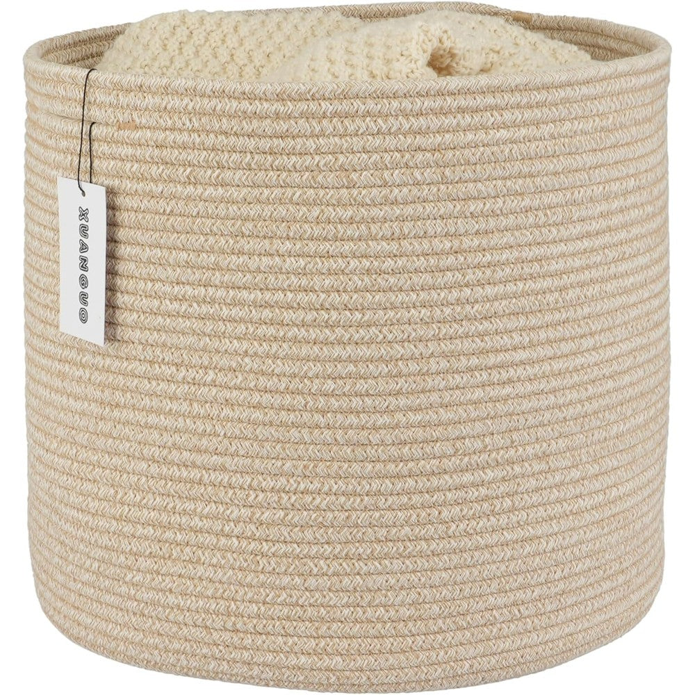 XUANGUO cotton rope basket front view oatmeal color woven nursery storage bin