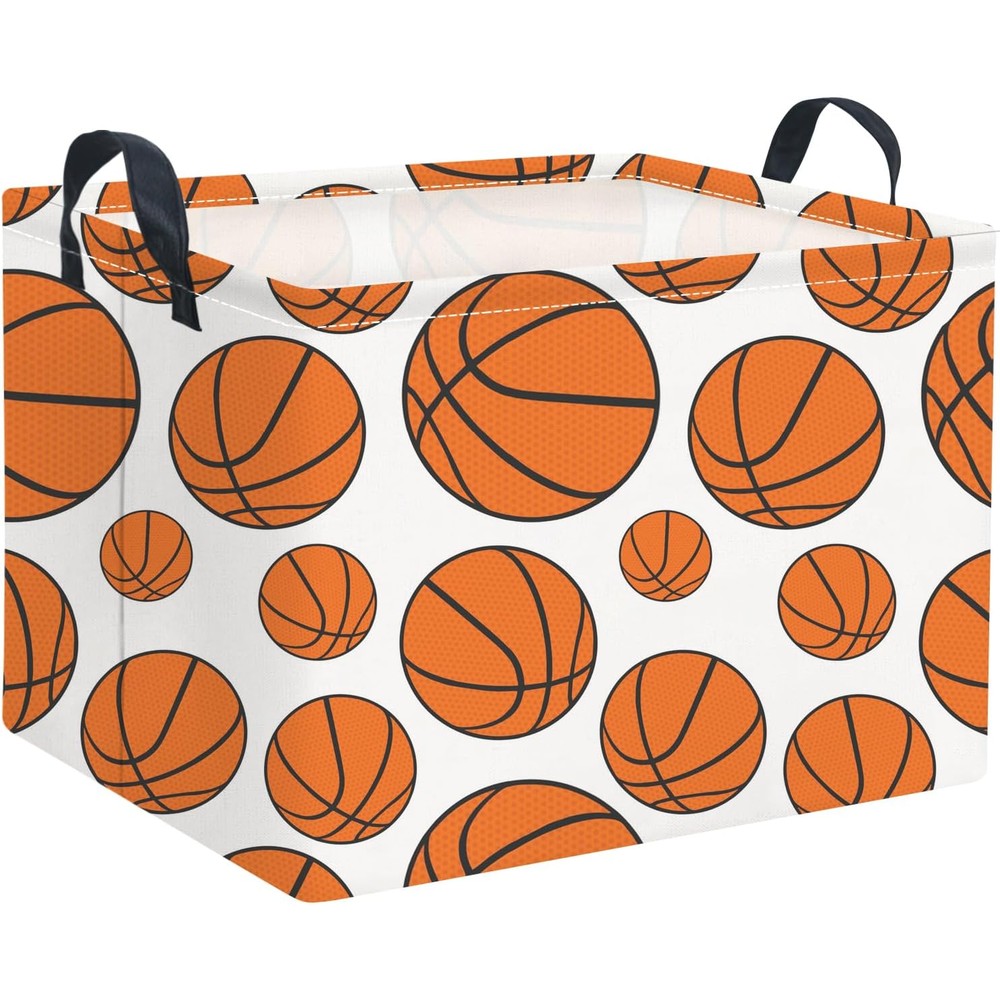 CLOCOR rectangular basketball storage basket front view featuring sports pattern print.