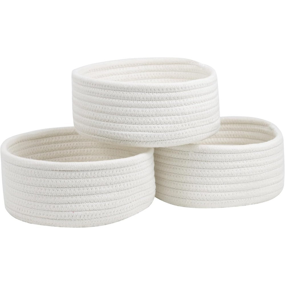Togous small woven cotton rope baskets three pack front view for shelf organization
