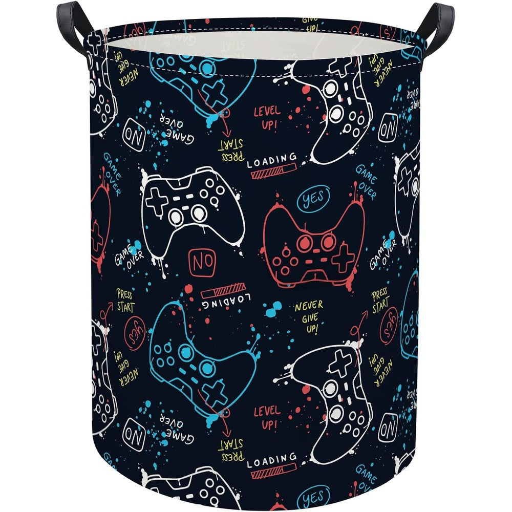 HIYAGON game laundry basket front view showcasing neon video game controller pattern