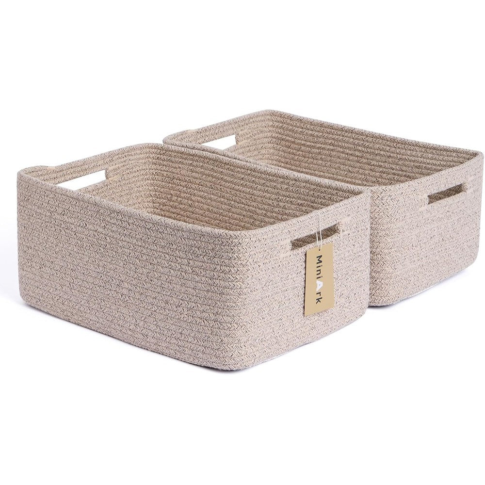 MiniArk large storage baskets mixed brown front view on closet shelf.