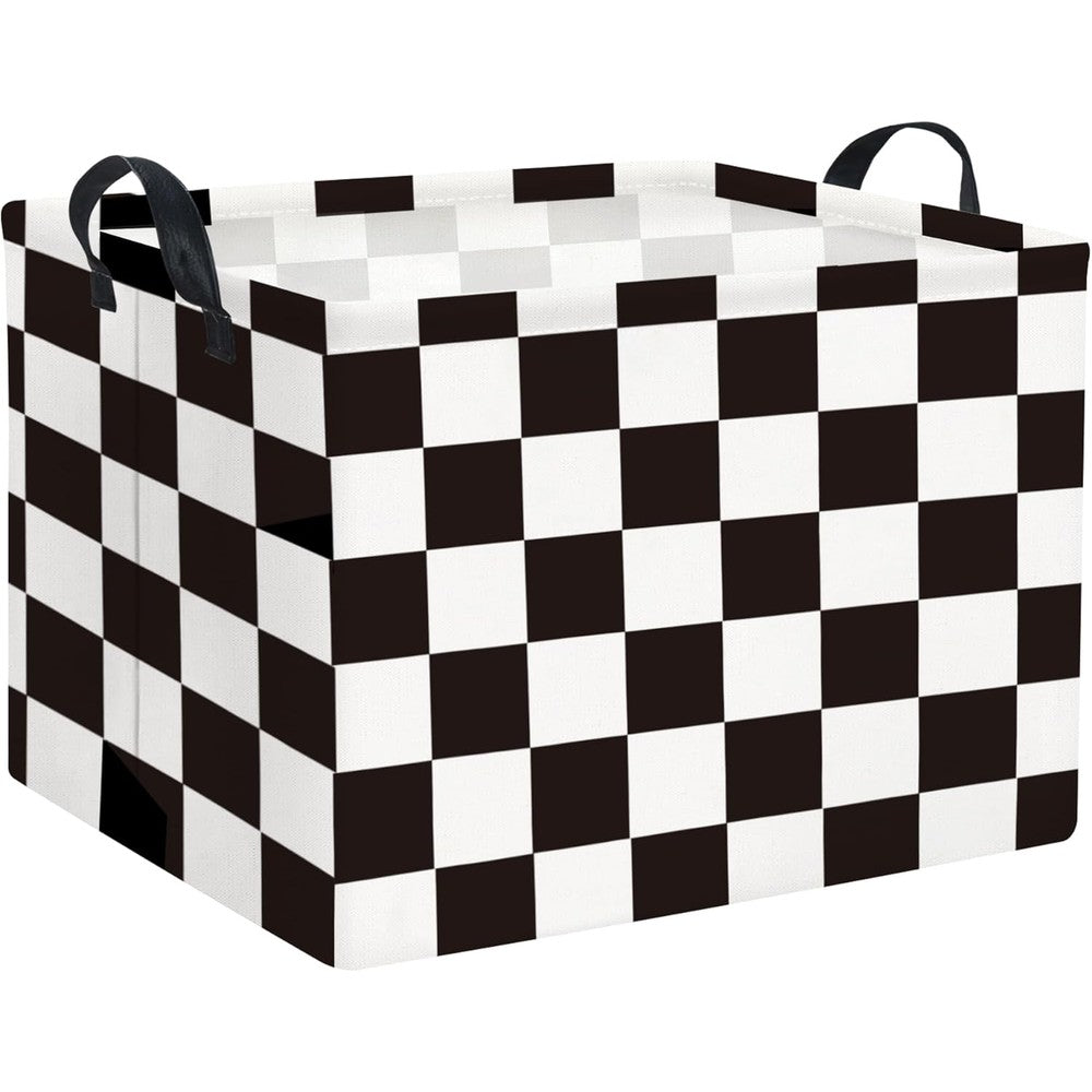 HIYAGON Rectangular Checkered Car Basket front view showing black and white racing flag pattern.
