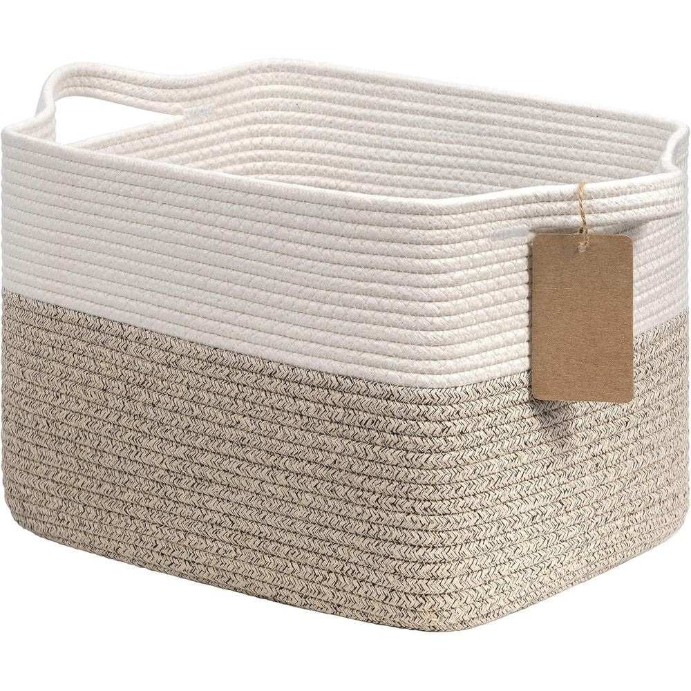 Goodpick woven storage basket front view showing brown and white cotton rope design