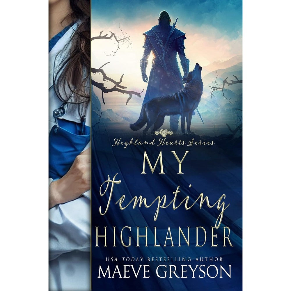 Maeve Greyson My Tempting Highlander book front cover view showcasing Scottish historical time travel romance theme.