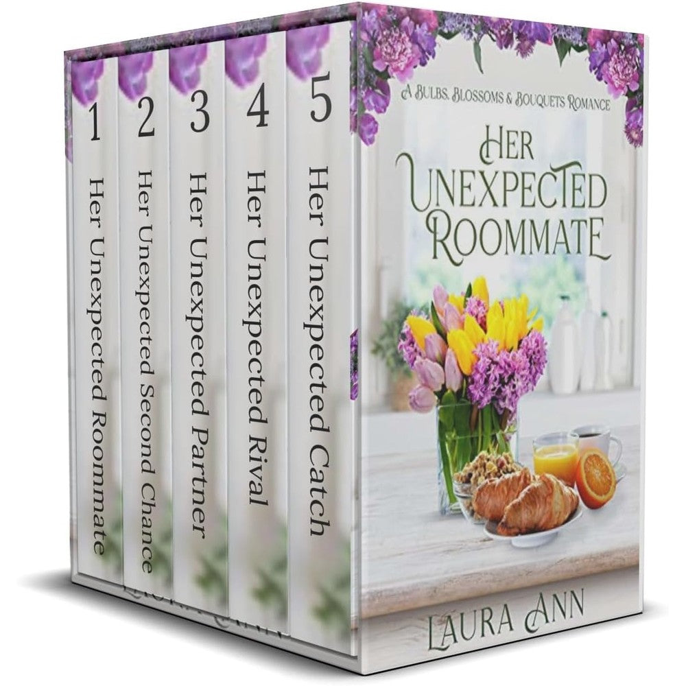 Laura Ann Bulbs Blossoms and Bouquets Romance Series Collection 1 to 5 front cover view featuring a tulip bouquet and croissants
