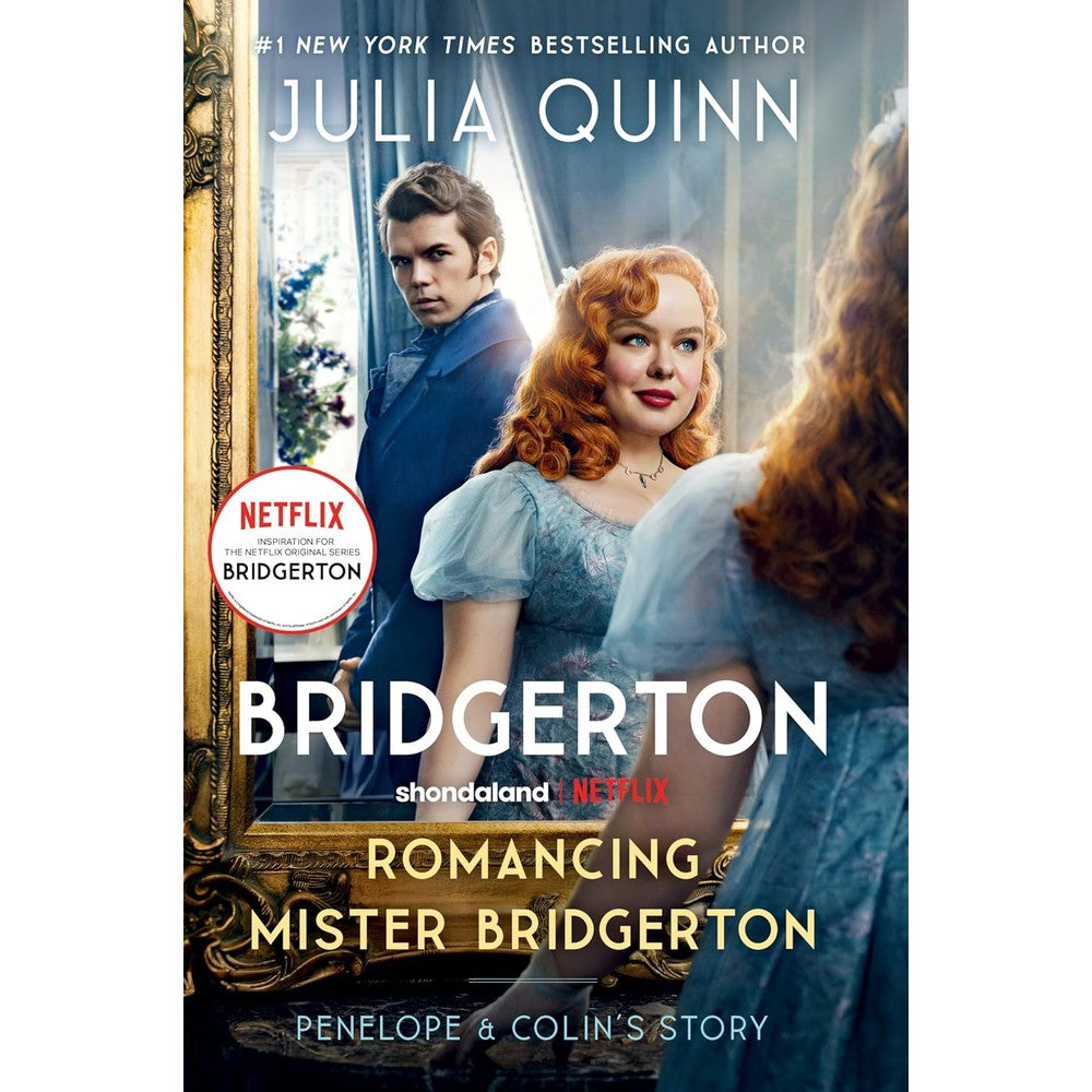 Julia Quinn Romancing Mister Bridgerton novel front cover featuring a mirror reflection design