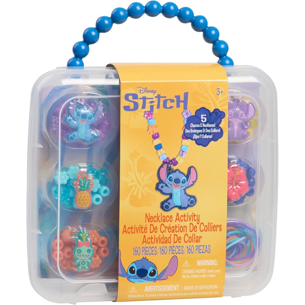 Tara Toys Disney Stitch Necklace Activity Set packaging front view showing the character charms and colorful beads.