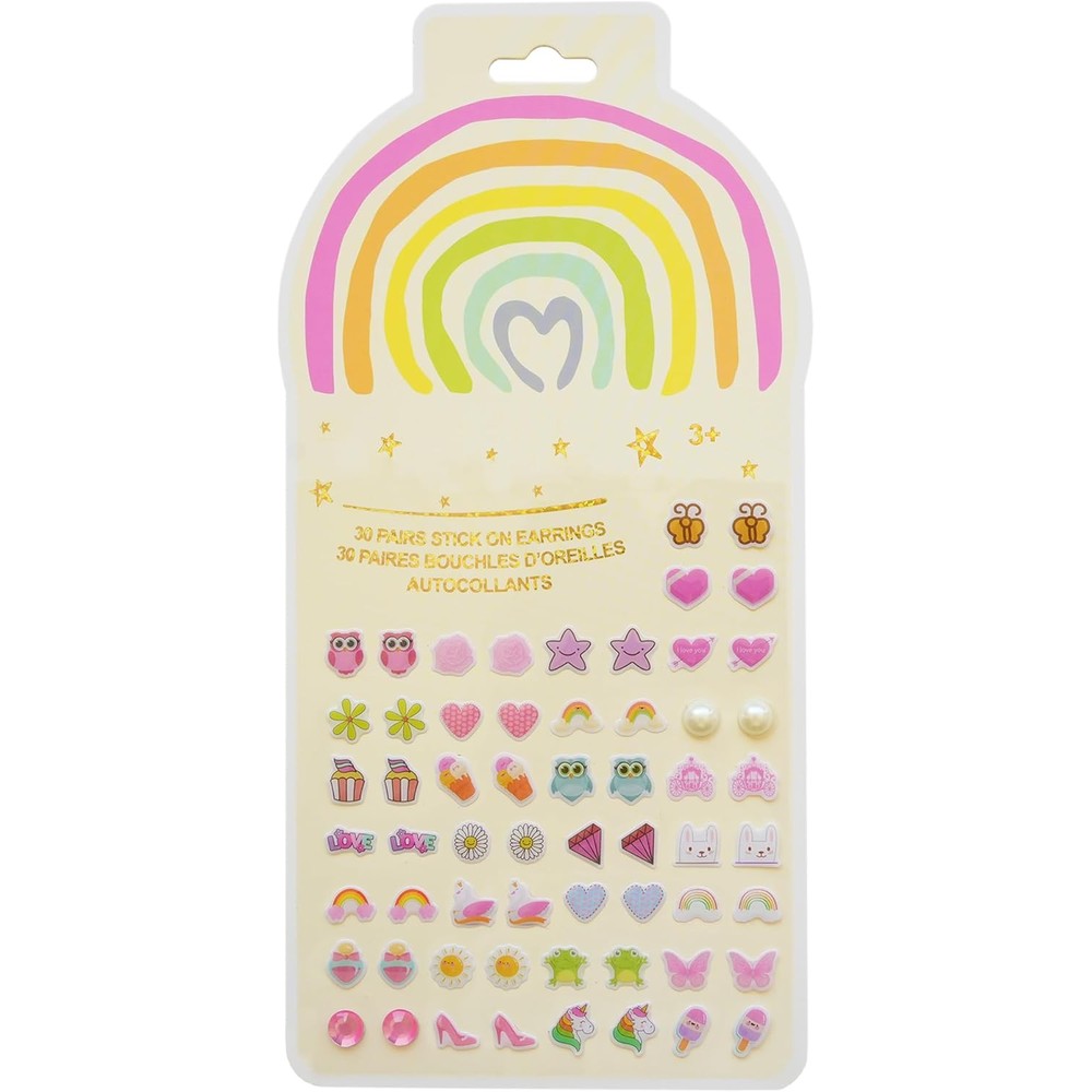 Koutey stick on earrings girls 3D unicorn rainbow retail pack front view
