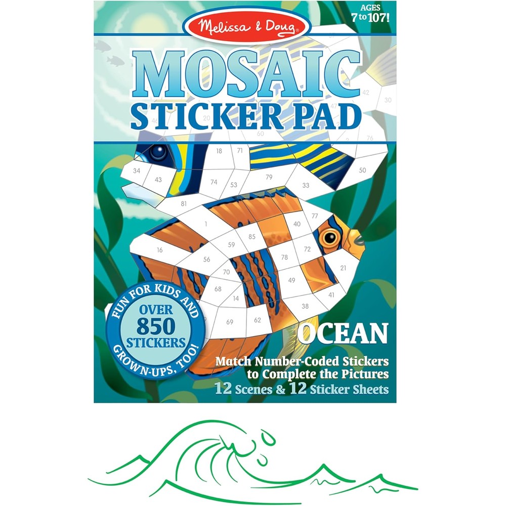 Melissa and Doug Mosaic Sticker Pad Ocean Animals front view showcasing vibrant dolphin artwork.