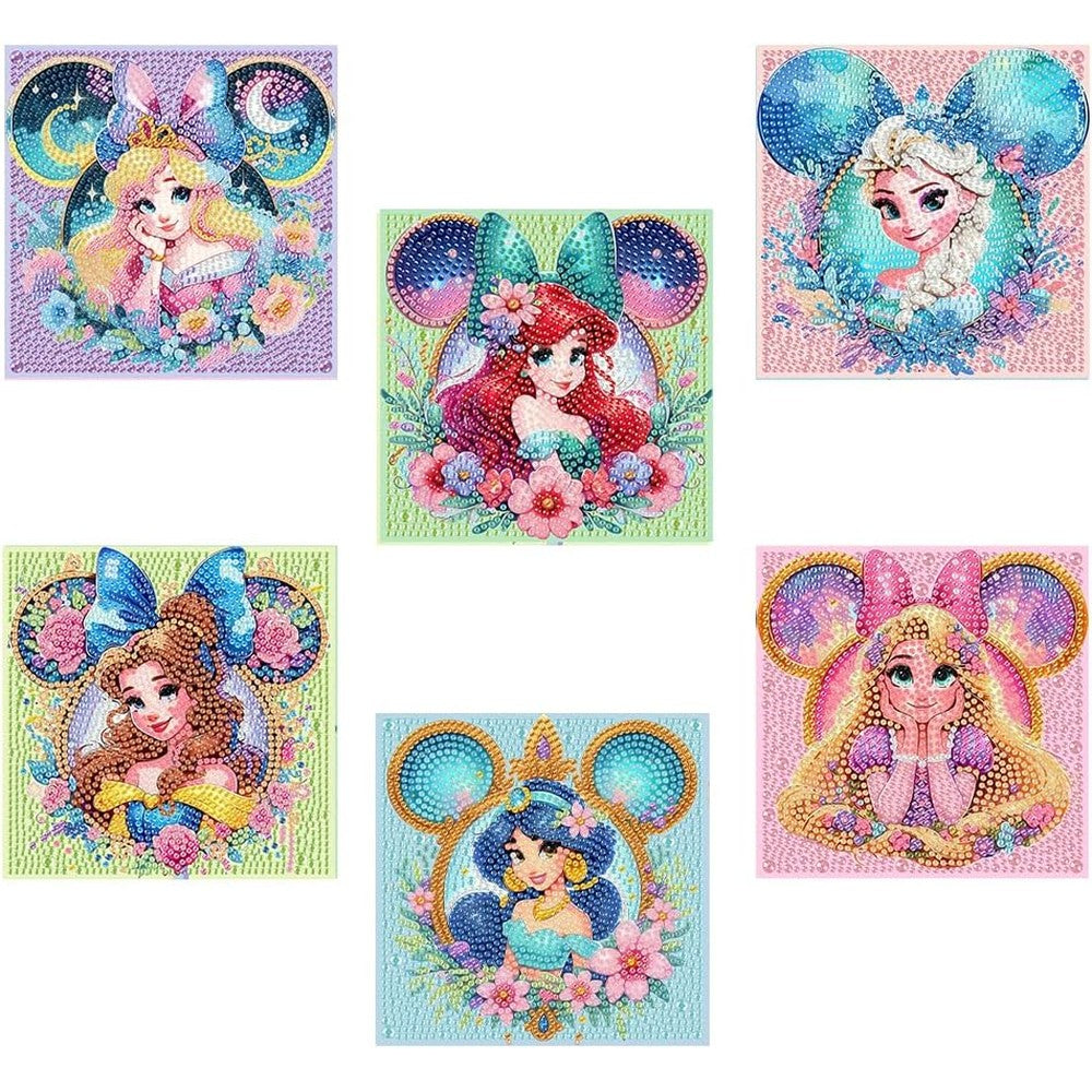 Nekpiahu 6 pack diamond art painting kits for kids packaging front view showcasing colorful princess gemstone designs.