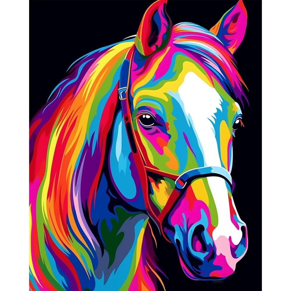 Maomaomi Paint by Numbers DIY Acrylic Painting Kit front packaging view featuring the colorful horse head pattern.