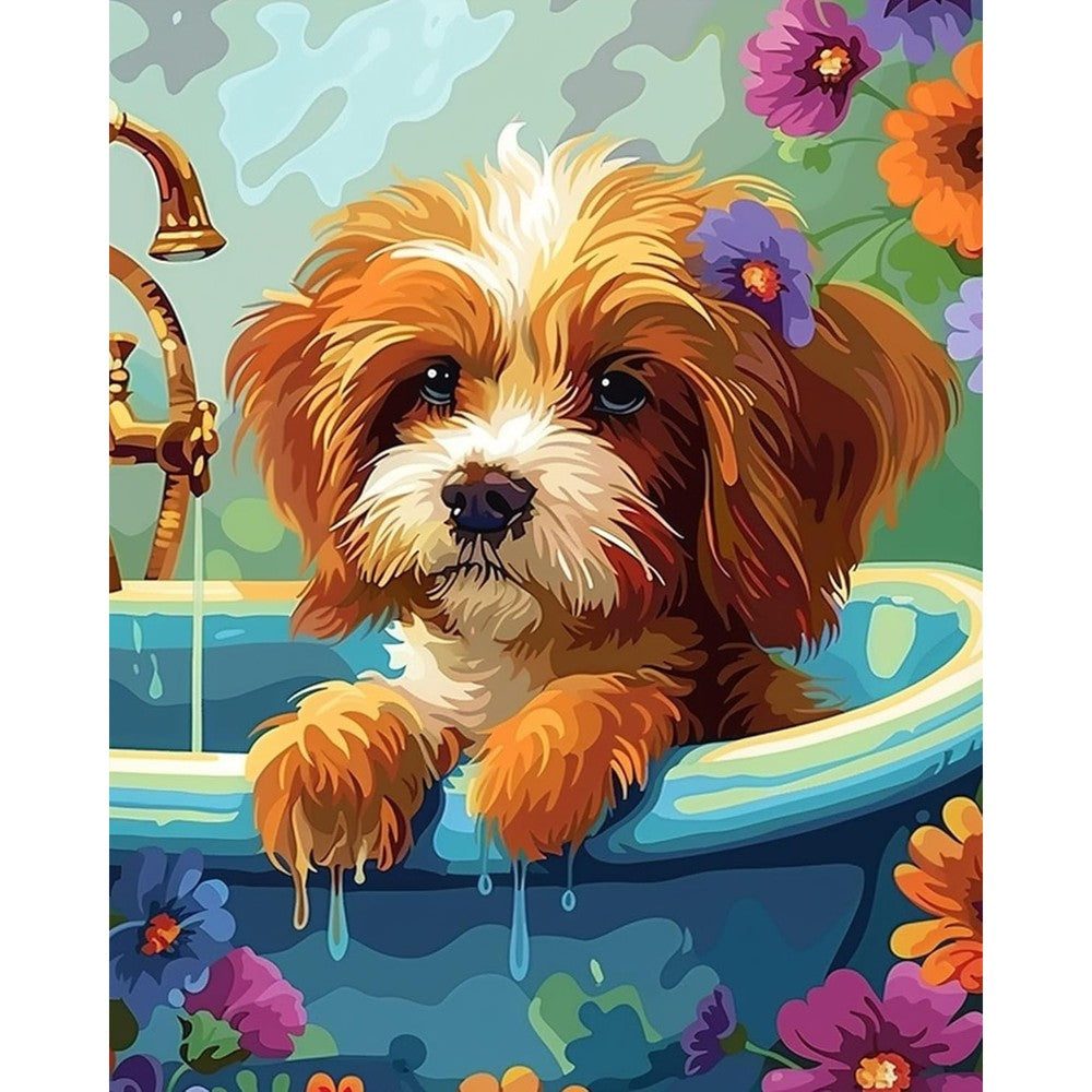 JingZhouYang paint by numbers cute dog kit front view of packaging