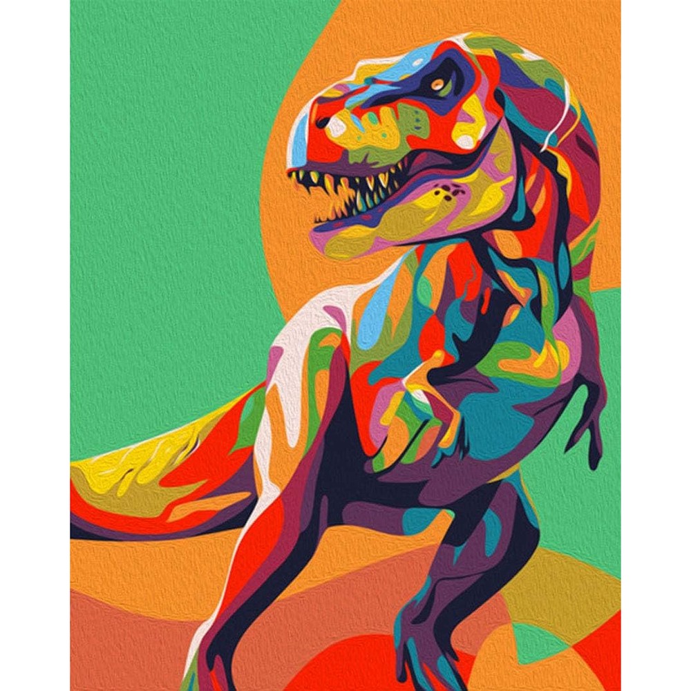 Elftoyer Paint by Numbers Colorful Dinosaurs canvas kit front view showing pre-printed numbered layout.