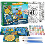 Wings Giant Three Pack Paint by Numbers for Kids front view showing owl and fish canvases