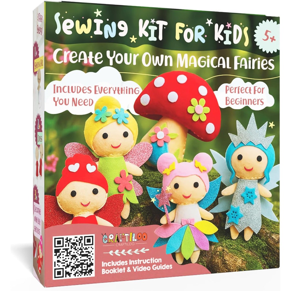 CRAFTILOO Fairy Sewing Kit packaging front view showing colorful plush fairy dolls.