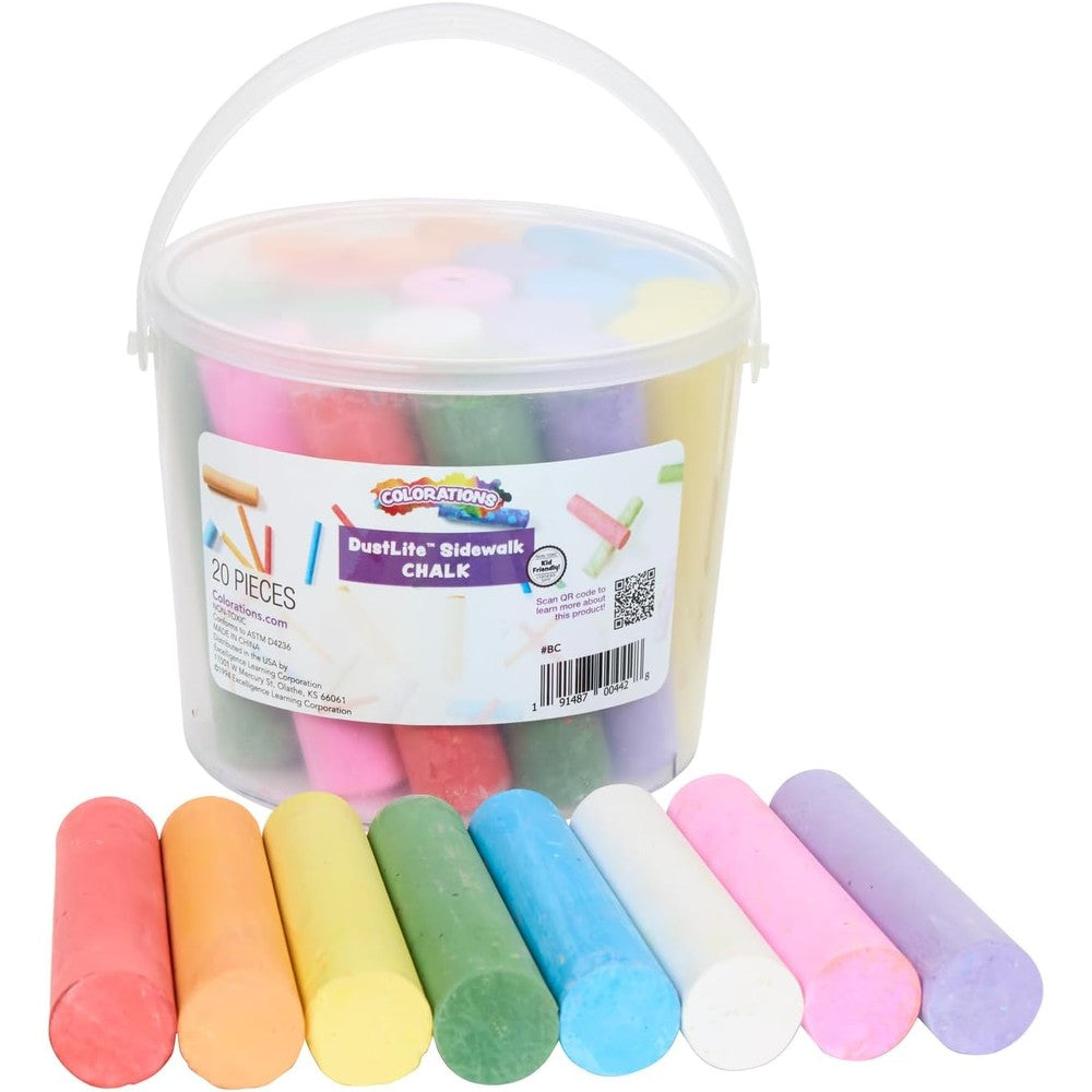 Colorations Washable Sidewalk Chalk bucket front view showing 20 colorful pieces