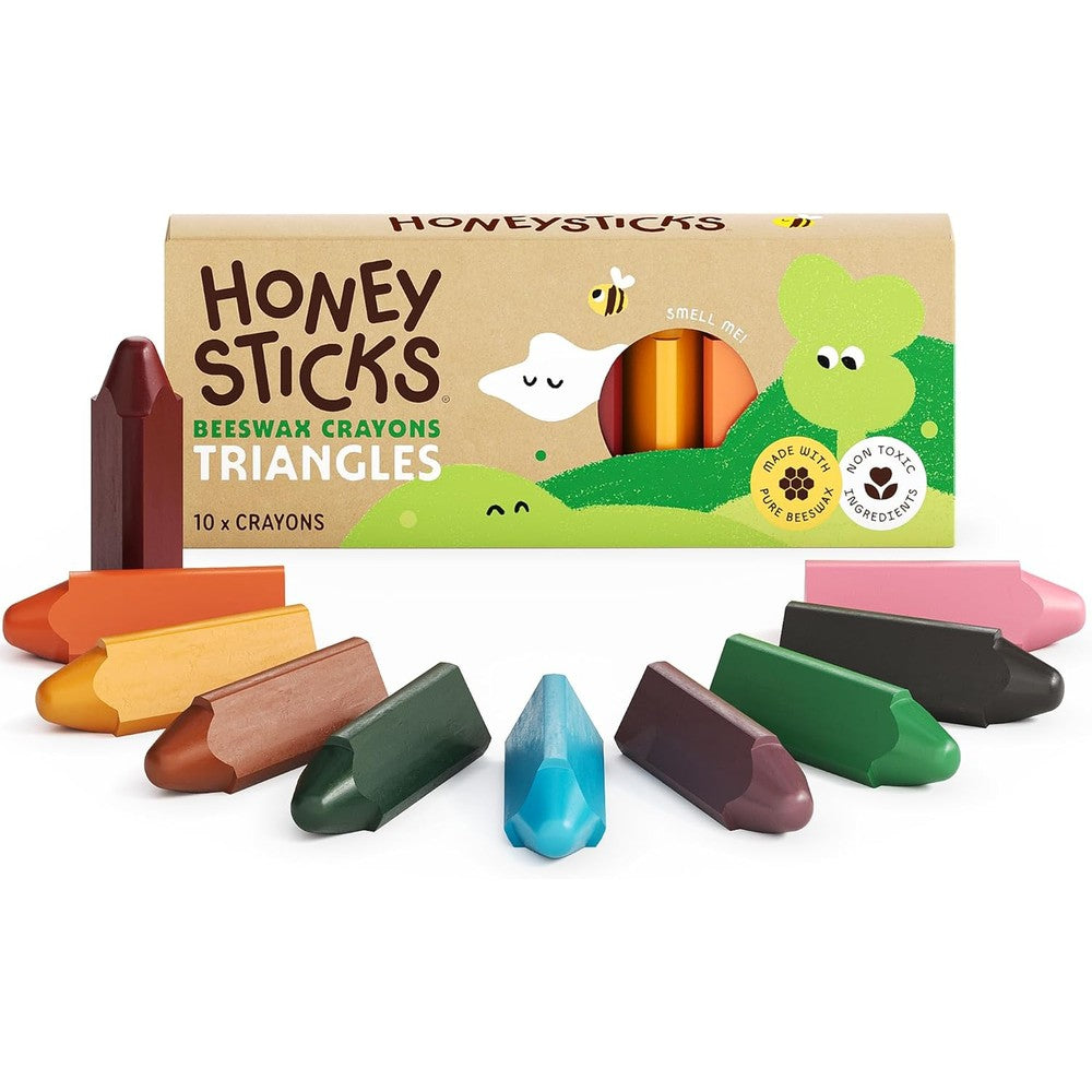 Honeysticks Triangular Beeswax Crayons ten pack front view for toddler art supplies