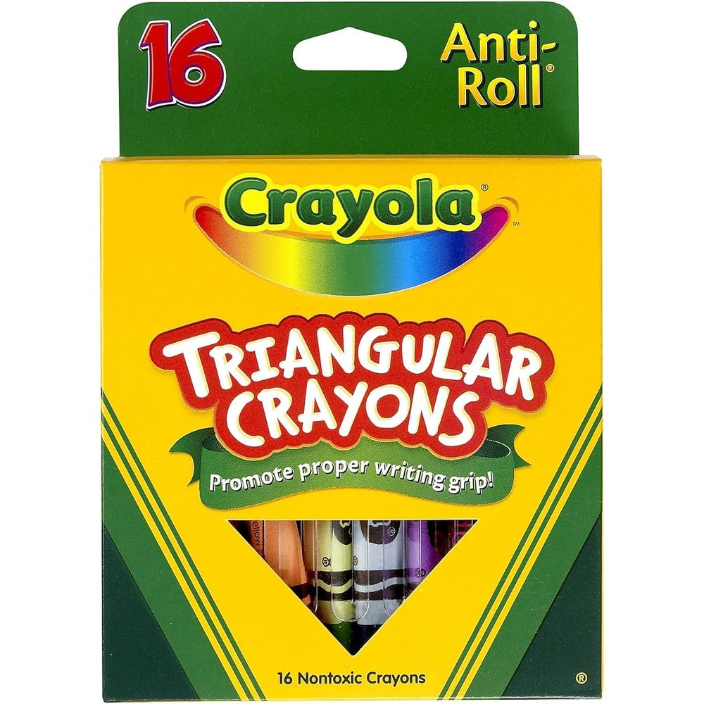 Crayola Triangular Anti Roll Crayons sixteen count front view box packaging