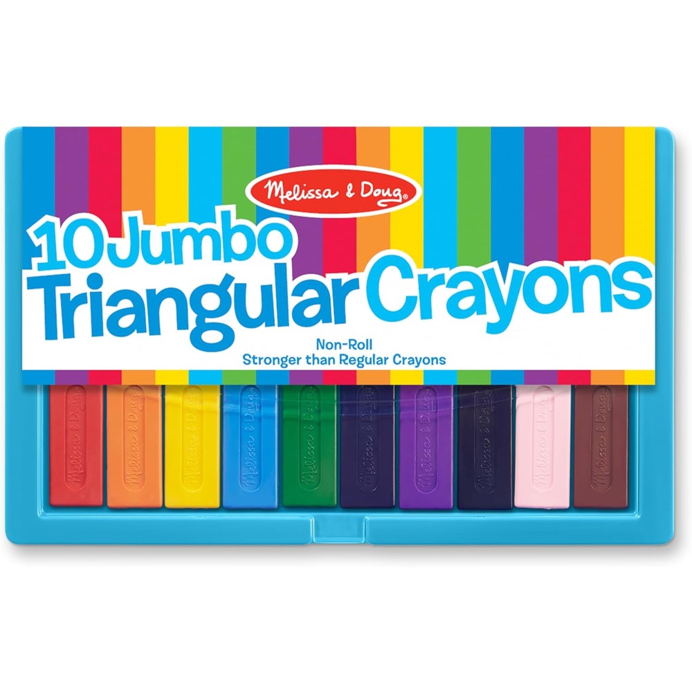 Melissa & Doug Jumbo Triangular Crayons ten pack front view showing the plastic flip top case.
