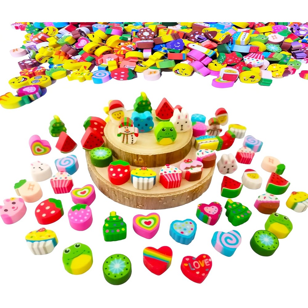 Rondure 300 pieces mini animal erasers front view bulk pack