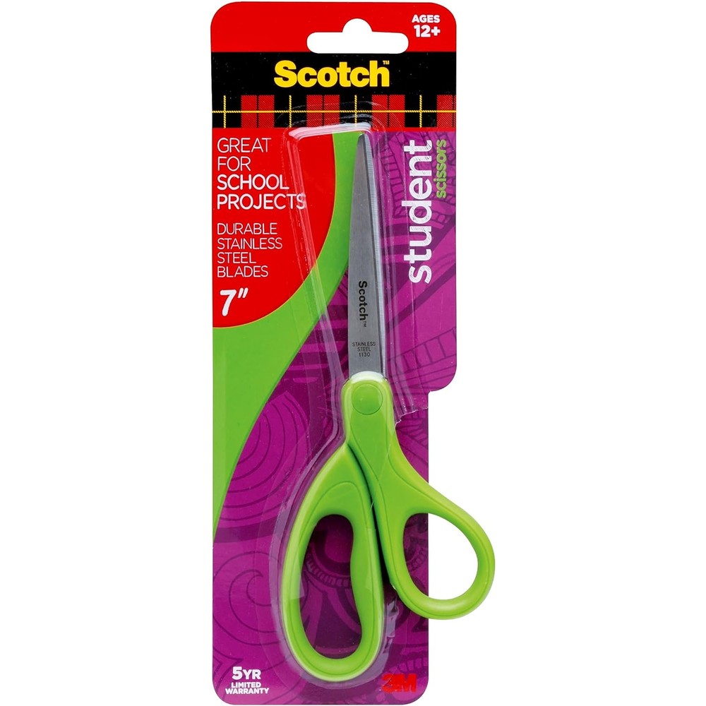 Scotch 7-inch student scissors front view in assorted colors