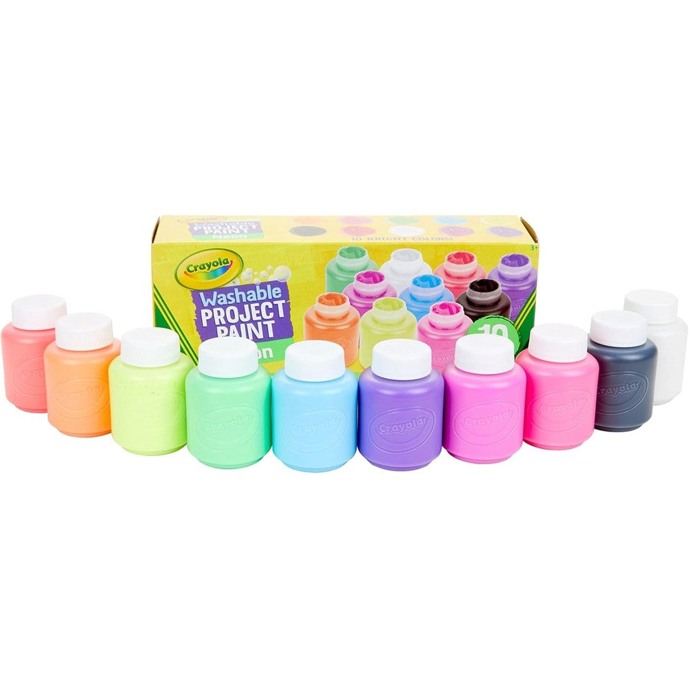 Crayola Washable Kids Neon Paint Set front view with 10 bottles