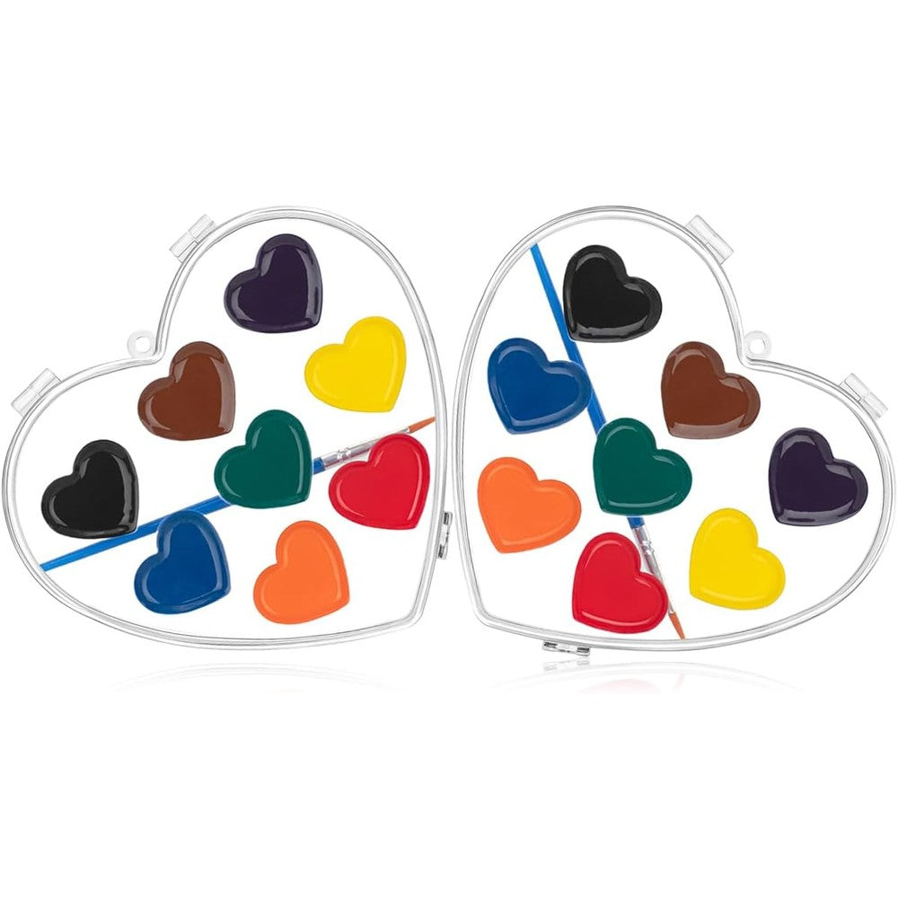 ARTLYMERS Watercolor Paint Set front view of two heart shaped children palettes with paintbrushes