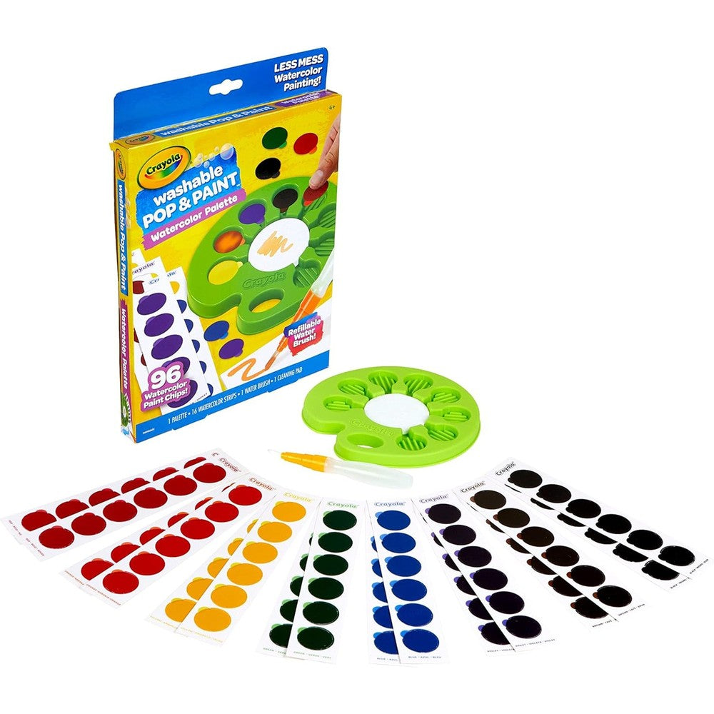 Crayola Watercolor Pop And Paint Palette front view showing the reusable plastic tray and colorful paint chips.