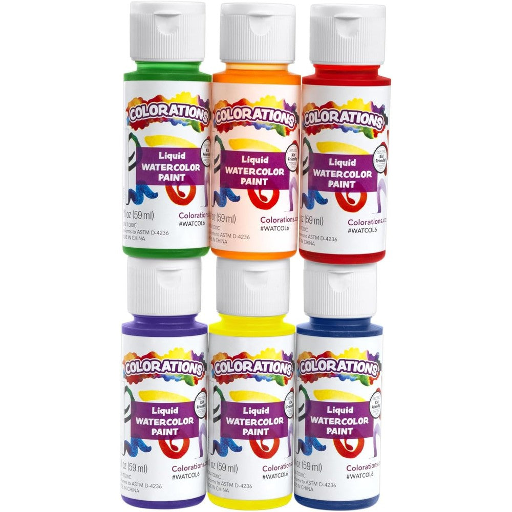 Colorations liquid water color paints front view of six bottle set