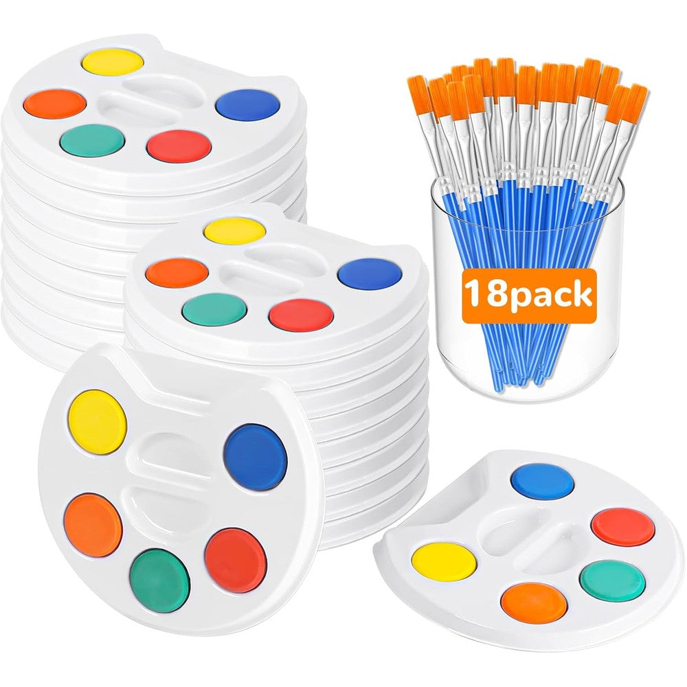 FUMILE mini watercolor paint set for kids eighteen pack front view showcasing individual color palettes
