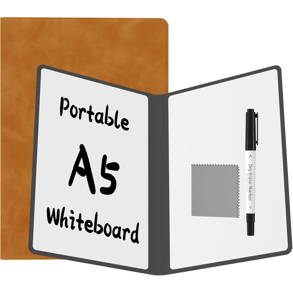 Dr Magnetic portable dry erase board front view with orange cover and marker