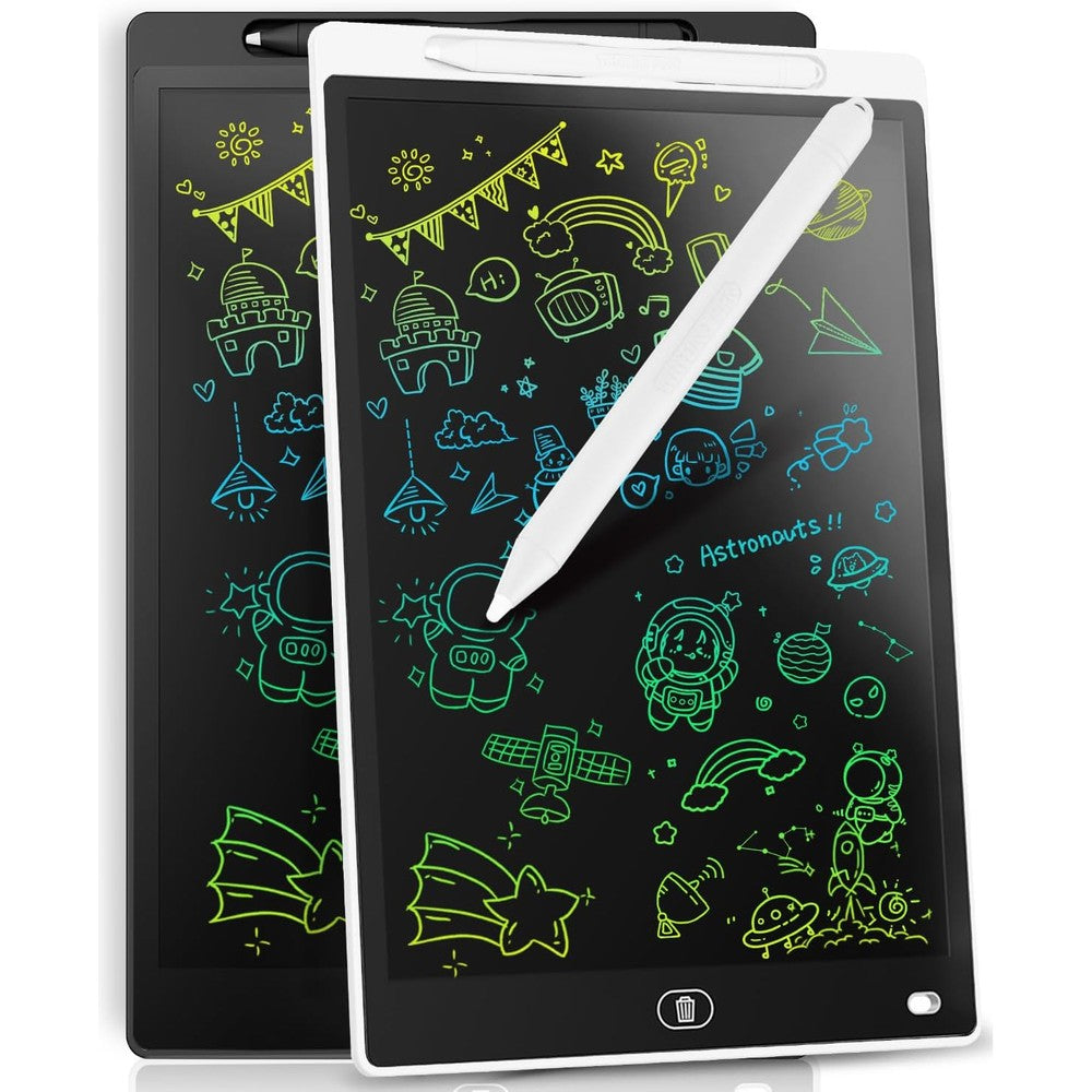 Genialba 10 inch LCD colorful writing graphic tablet front view showing the dual black and white pack.