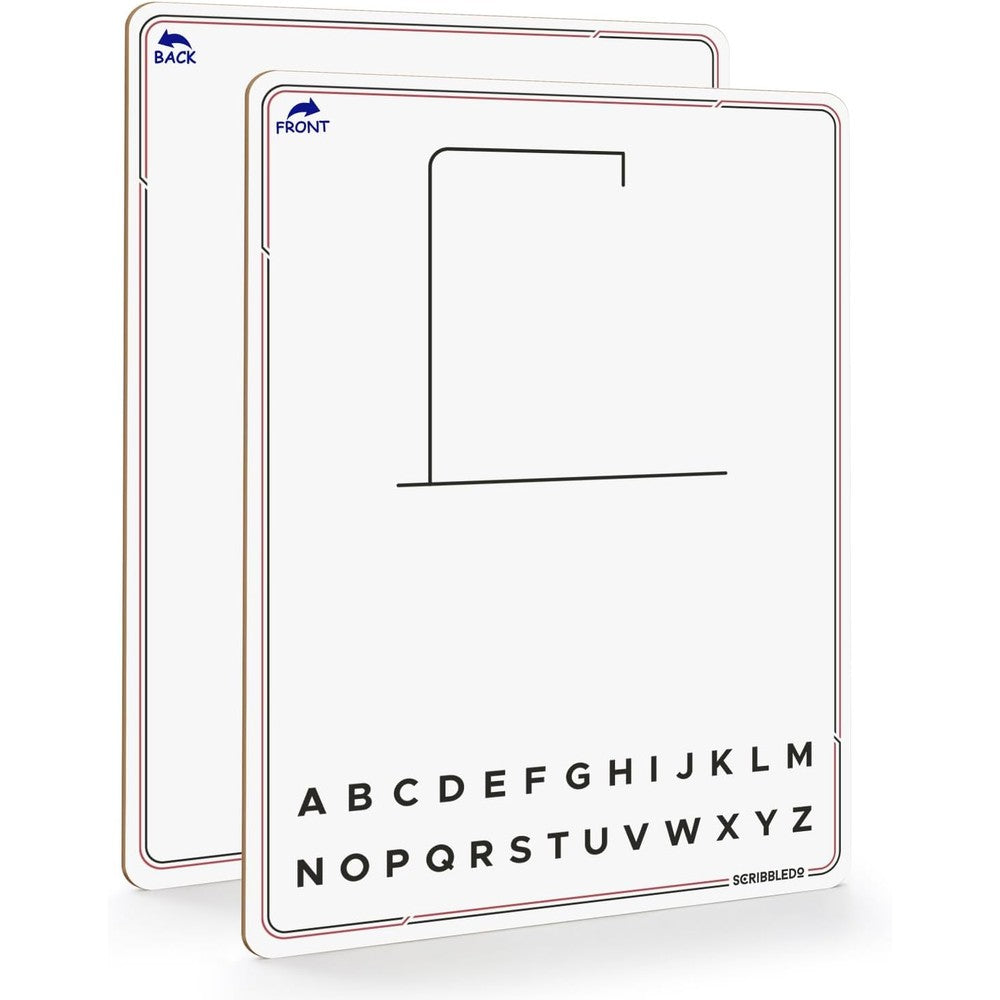 Scribbledo Hangman Board Game front view showing preprinted dry erase layout