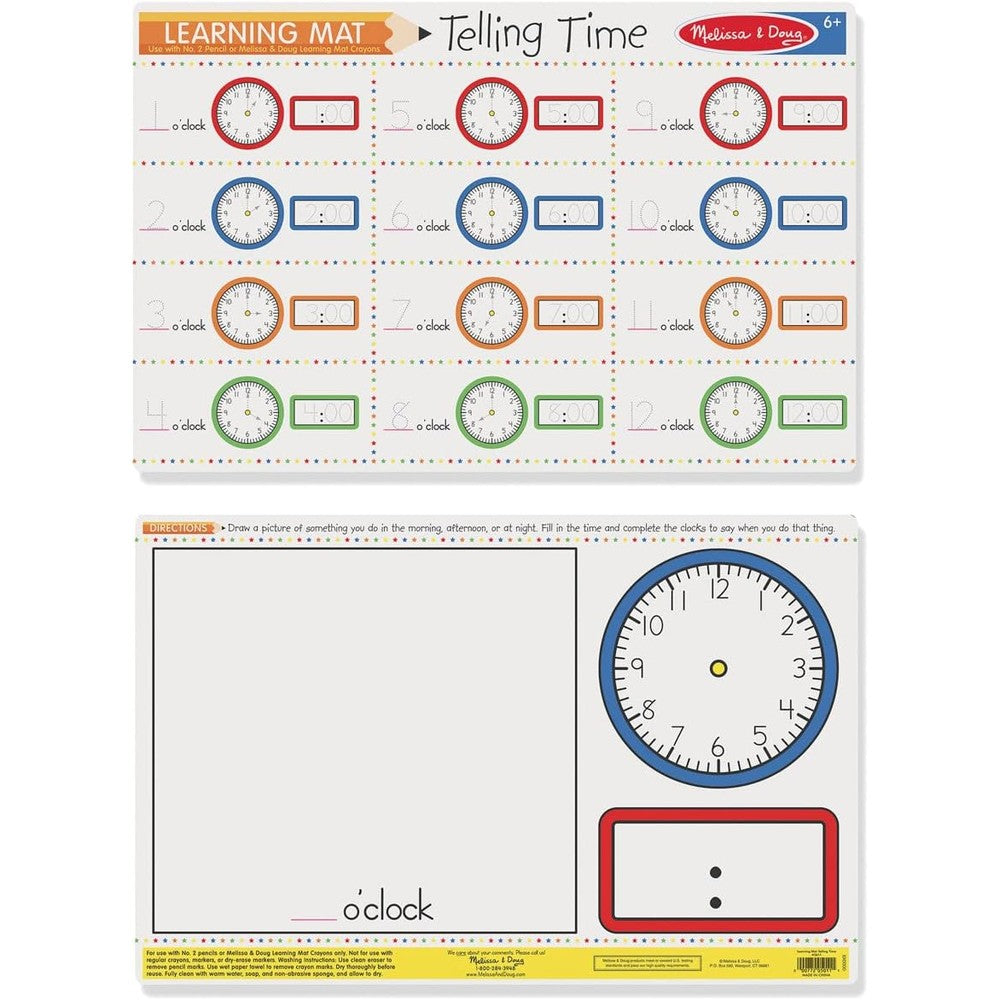 Melissa and Doug Telling Time Write-a-Mat educational toy for kids