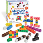 Learning Resources STEM Explorers MathLink Builders box packaging front view showing colorful interconnected math cubes.