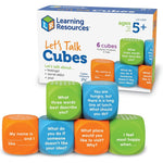 Learning Resources Let's Talk Cubes front view of six colorful conversation dice for classroom social emotional activities.