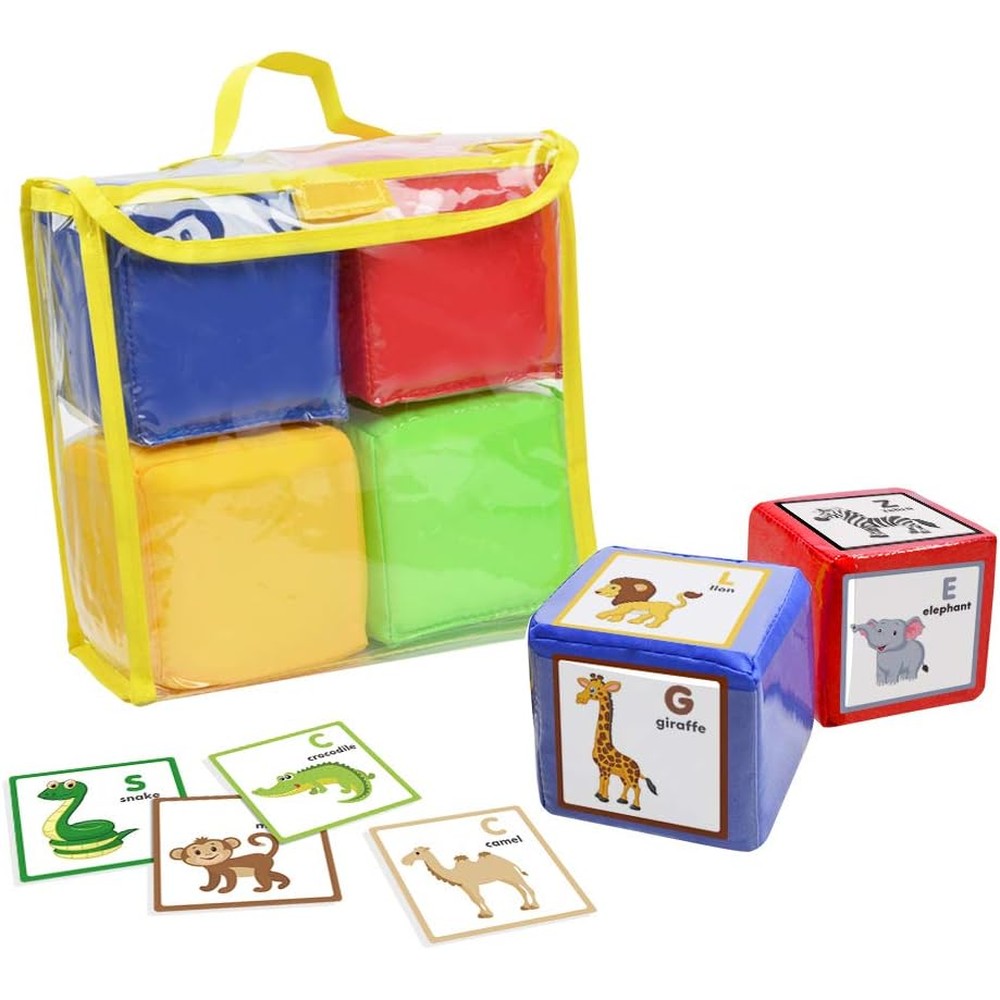 Godery DIY Education Playing Game Dice set of four showing front view of colorful foam pocket cubes.