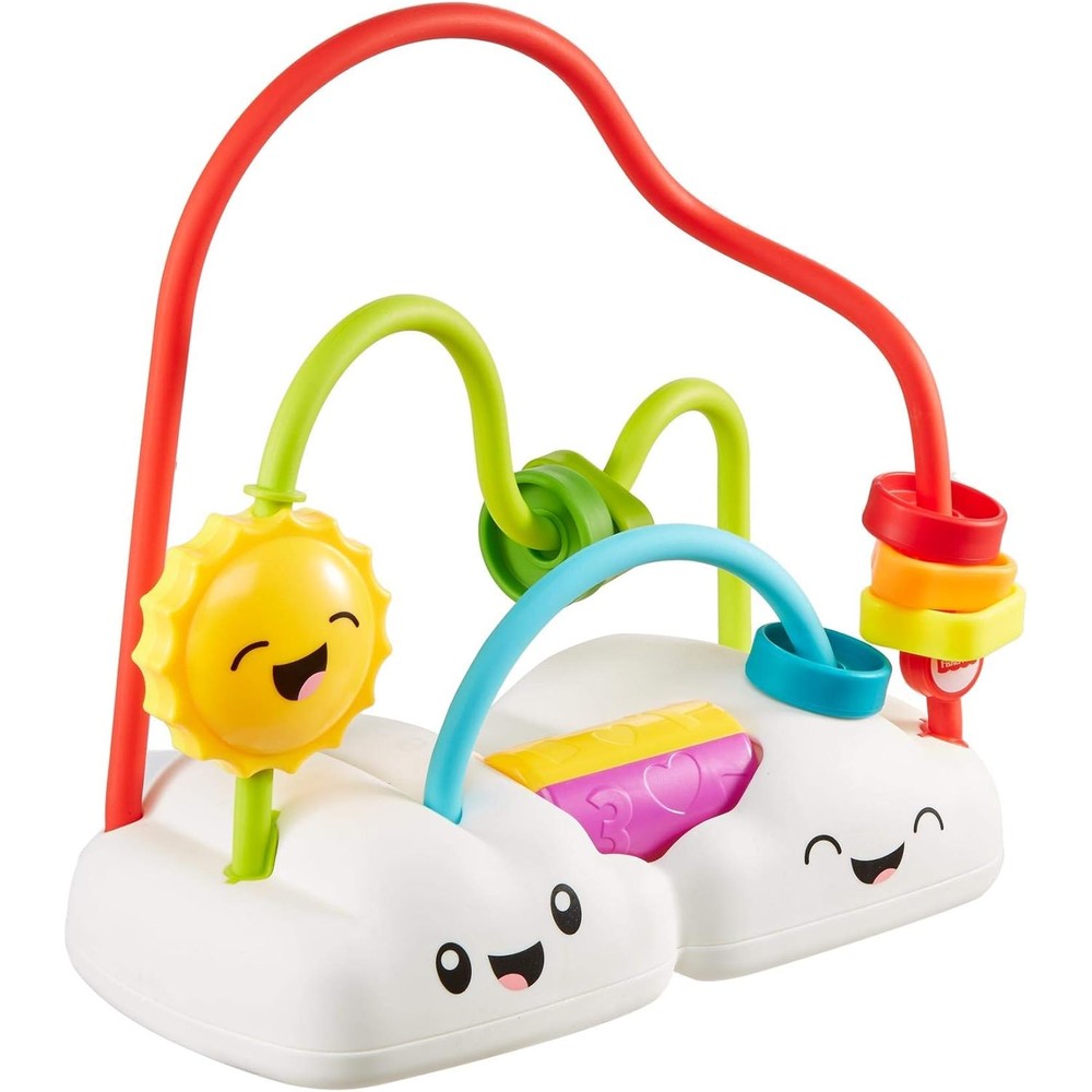 Fisher-Price Chasing Rainbows Bead Maze front view showing the cloud base and colorful arches.